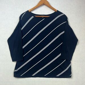 J. Jill Wearever Collection Women’s Medium Petite MP Top Blouse Navy/White